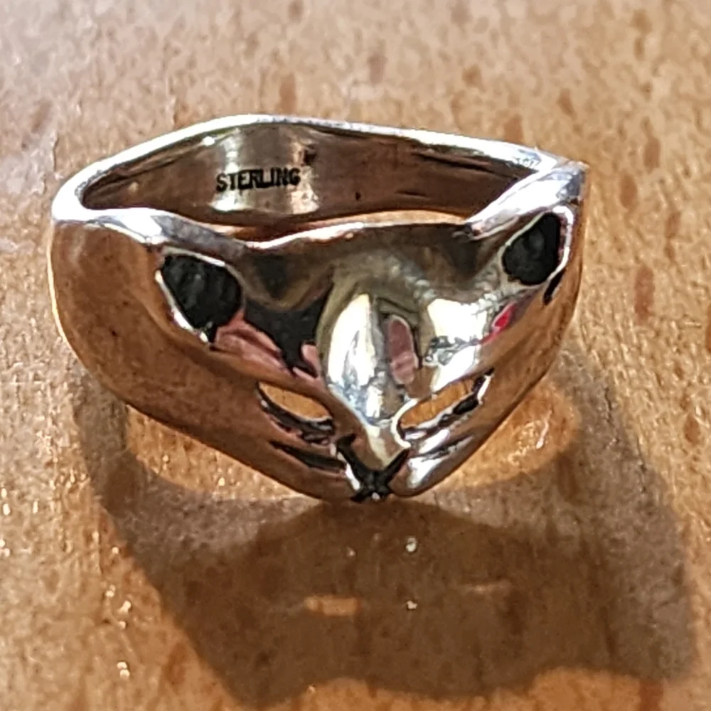 Sterling silver kitty cat ring size 7.5 mid-century modern jewelry - Picture 3 of 3